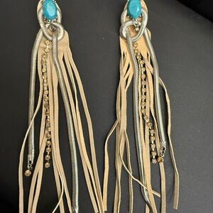 Turquoise and Tan Fringe Earrings